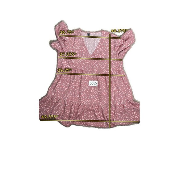 Shein Curve Pink Dress 4XL Allover White Heart Smock Tier Ruffle V-Neck Pullover - Picture 7 of 7